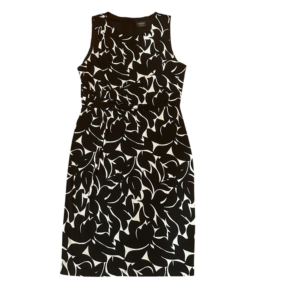 MSK Sheath Dress Womens Black White Abstract Floral Sleeveless Petite 6P